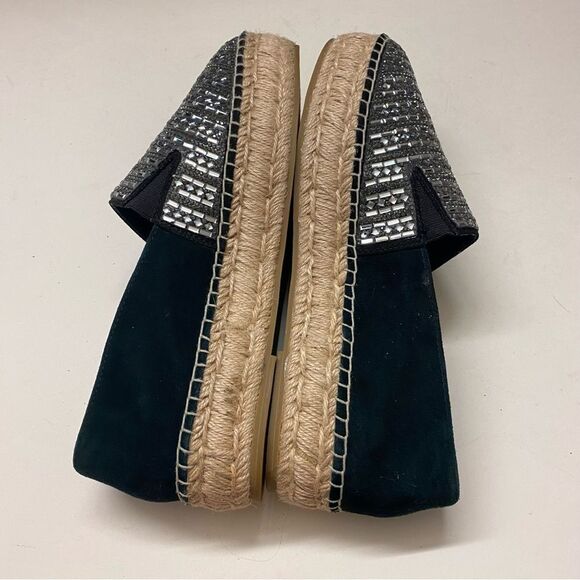 STEVE MADDEN Proud Black Silver Embellished Leather Platform Espadrilles shoe 10 - Picture 9 of 12